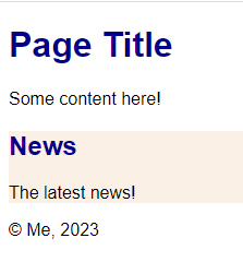 Page Title
Some content here!
News
The latest news!
copyright Me, 2023
